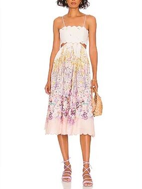 halliday scallop midi dress Zimmermann Halliday Scallop Midi Dress Watercolour Floral Size 1